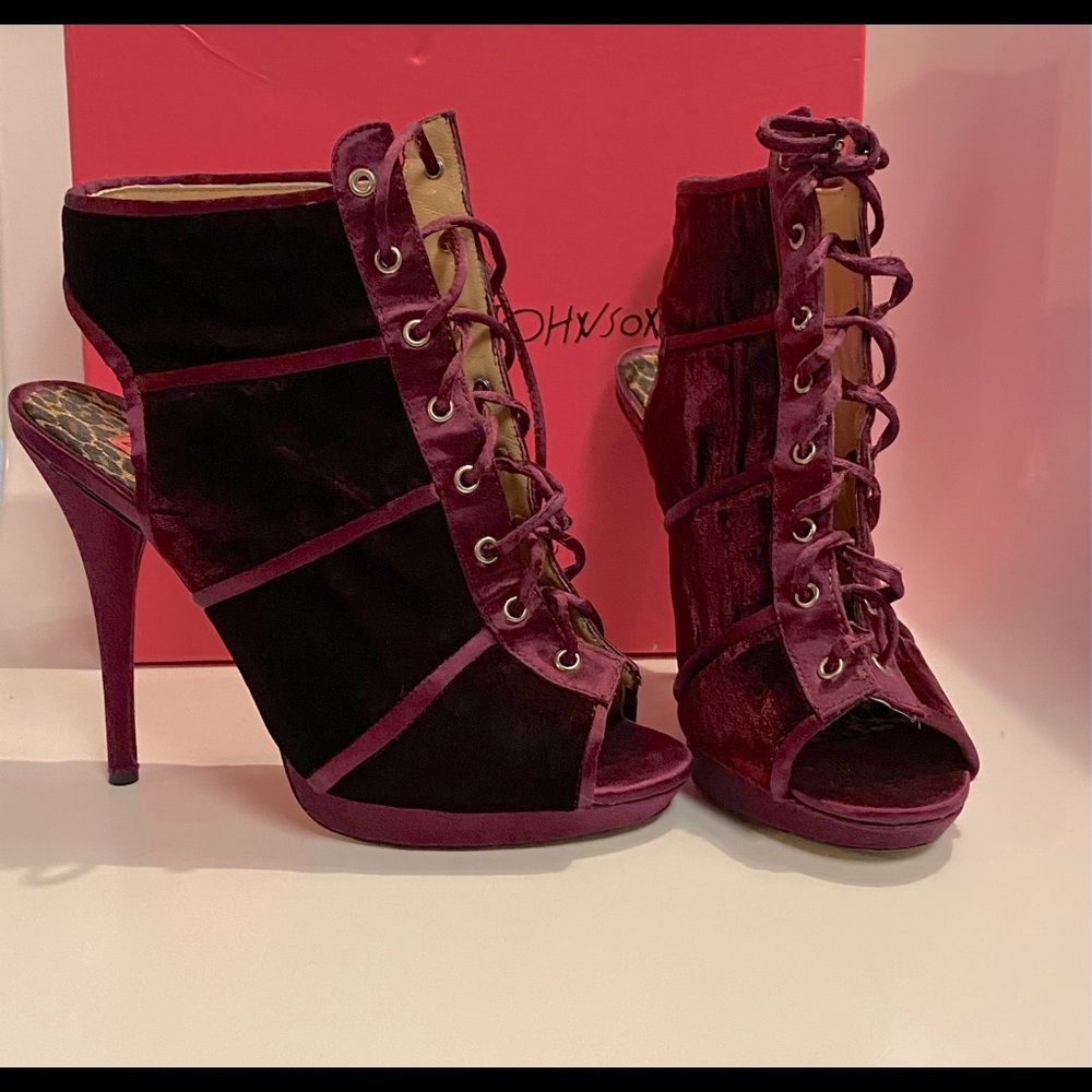 Betsey Johnson Burgundy Lace-Up Ankle Booties